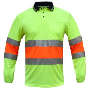 Hi Vis Long Sleeve Polo Shirt – Bio-Motion Reflective Tape, UPF 50+ | Wholesale