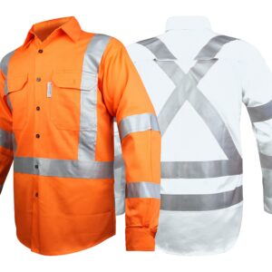 Hi Vis Cotton Drill Rail Compliant Shirt – Cross Back Reflective Tape | Wholesale Supply