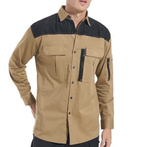 Work Shirts Flexible Stretchy Cotton Light Function Zip Pocket