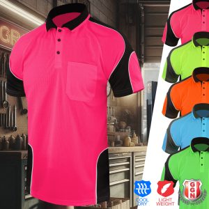 Hi Vis Panel Polo Shirt with Piping SS