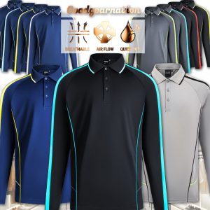 Active Polo Shirts Contrast Panel Best Cool Dry Fabric Long Sleeve