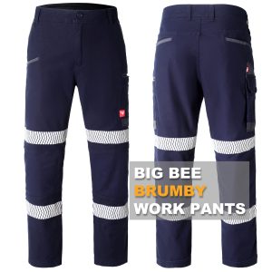 Mens Cargo Pants Work Trousers Elastic Cuffed Stretch Cotton Reflective Tape UPF