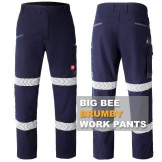 Mens Cargo Pants Work Trousers Elastic Cuffed Stretch Cotton Reflective Tape UPF